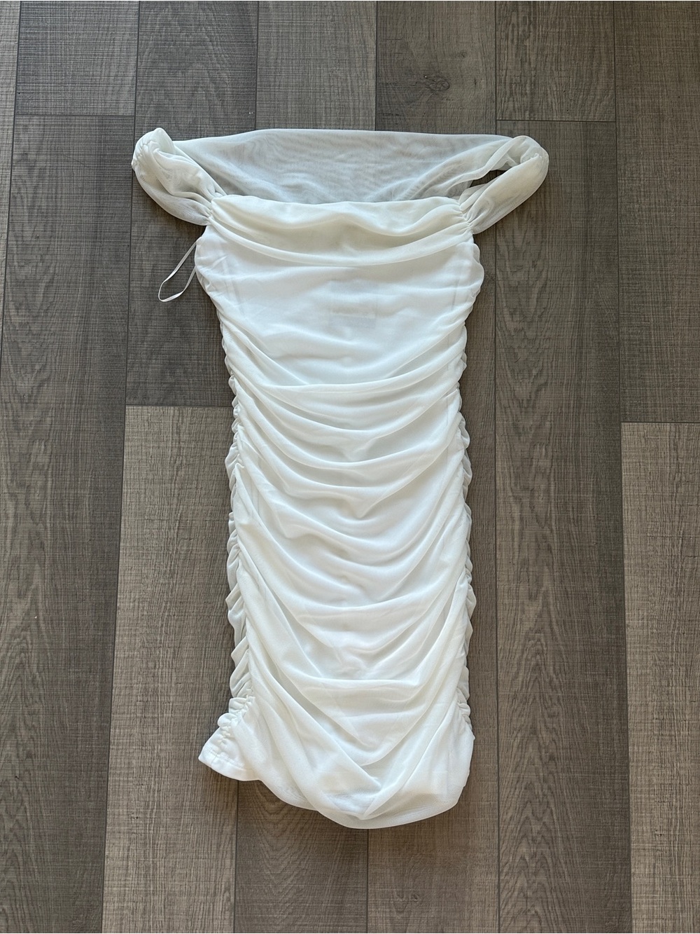 Garage White Ruched Off-Shoulder Bodycon Dress